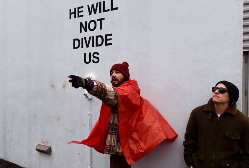 Shia LaBeouf at "He Will Not Divide Us" on January 24, 2017 (AFP/Getty Images)